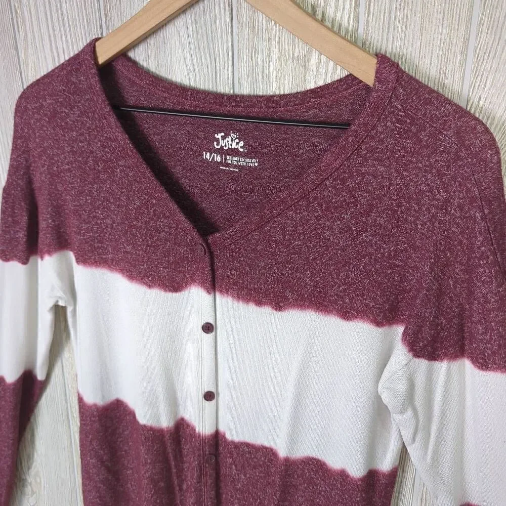 Justice Girls XL Striped Tie Dye Knotted Long Sleeve Shirt Top Purple White